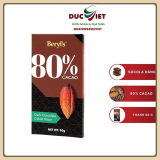 Socola đắng không đường Beryl's 70% 80% 90% ca cao thanh 90g