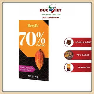 Socola đắng không đường Beryl's 70% 80% 90% ca cao thanh 90g
