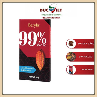 Socola đắng không đường Beryl's 70% 80% 90% ca cao thanh 90g