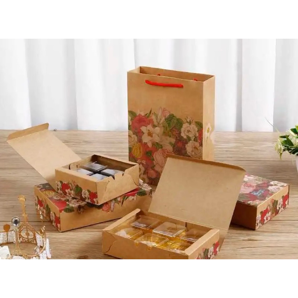 10 Hộp kraft đựng bánh trung thu (50-80g) hoạ tiết vintage