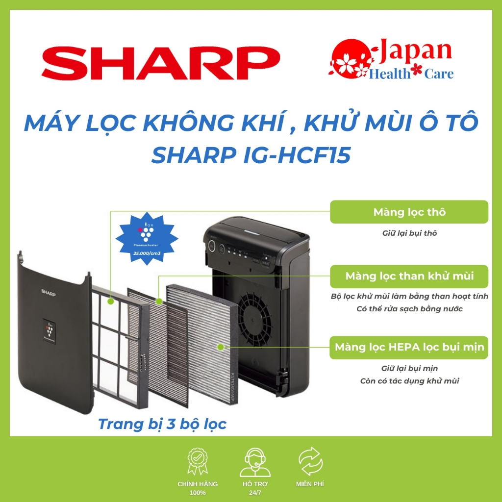 Máy lọc không khí và khử mùi ô tô Sharp IG-HCF15 chính hãng nội địa Nhật