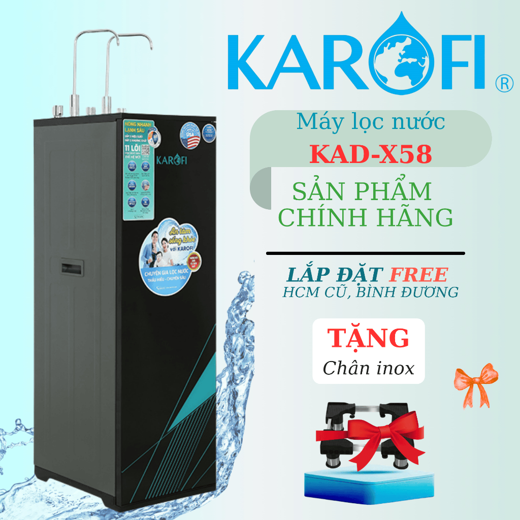 Máy lọc nước nóng lạnh Karofi KAD-X58 11 lõi - Sài block - Đời 2025 cao cấp - Free lắp đặt HCM