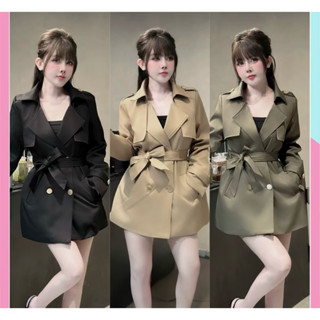 Áo Khoác Măng Tô Nữ Dáng Ngắn Thắt Đai Siêu Xinh