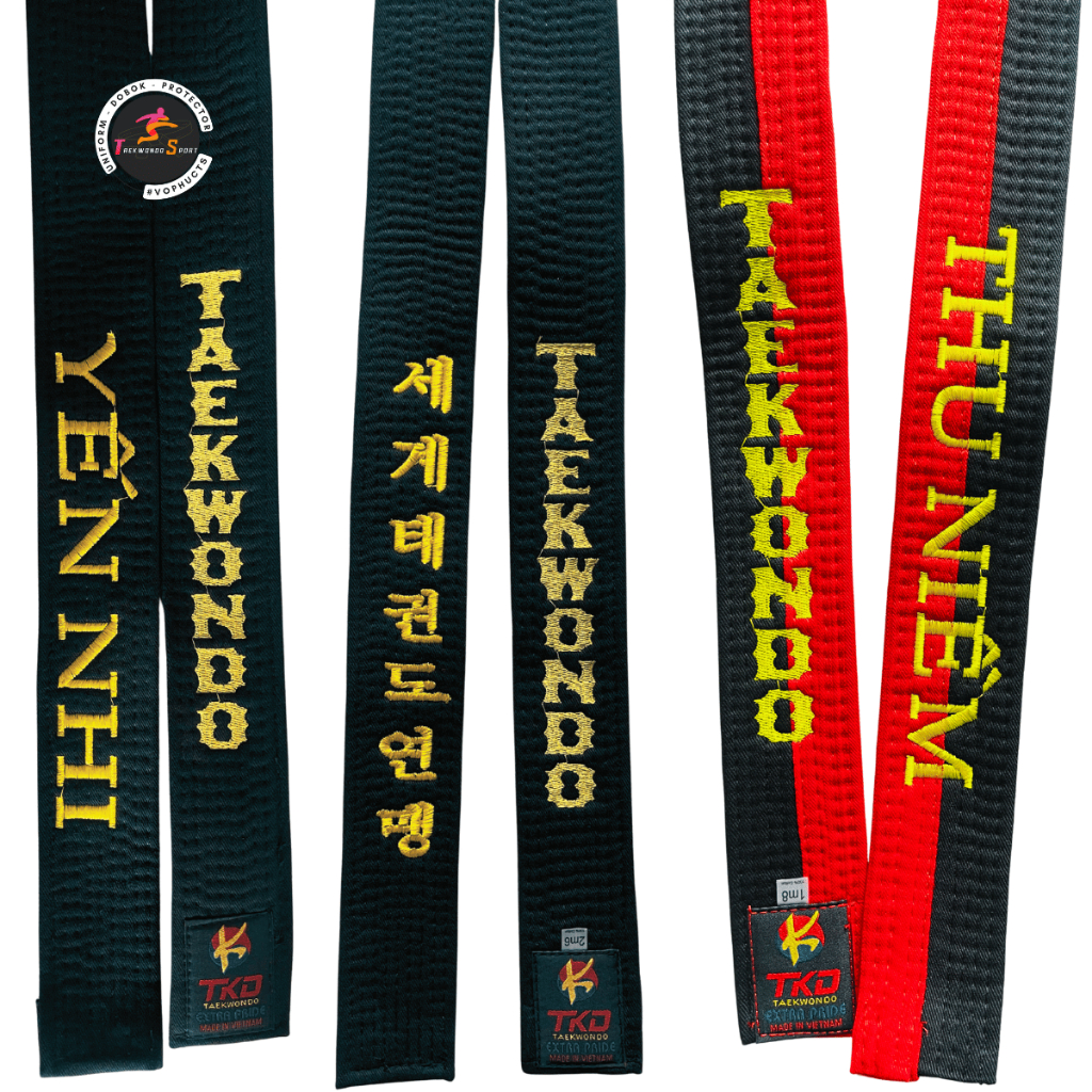 Đai Taekwondo Miễn Phí Thêu - Tên Võ Phục TS | Đai Đỏ Đen, Đai Đen, Đai Đỏ 1 Vòng , 2 Vòng