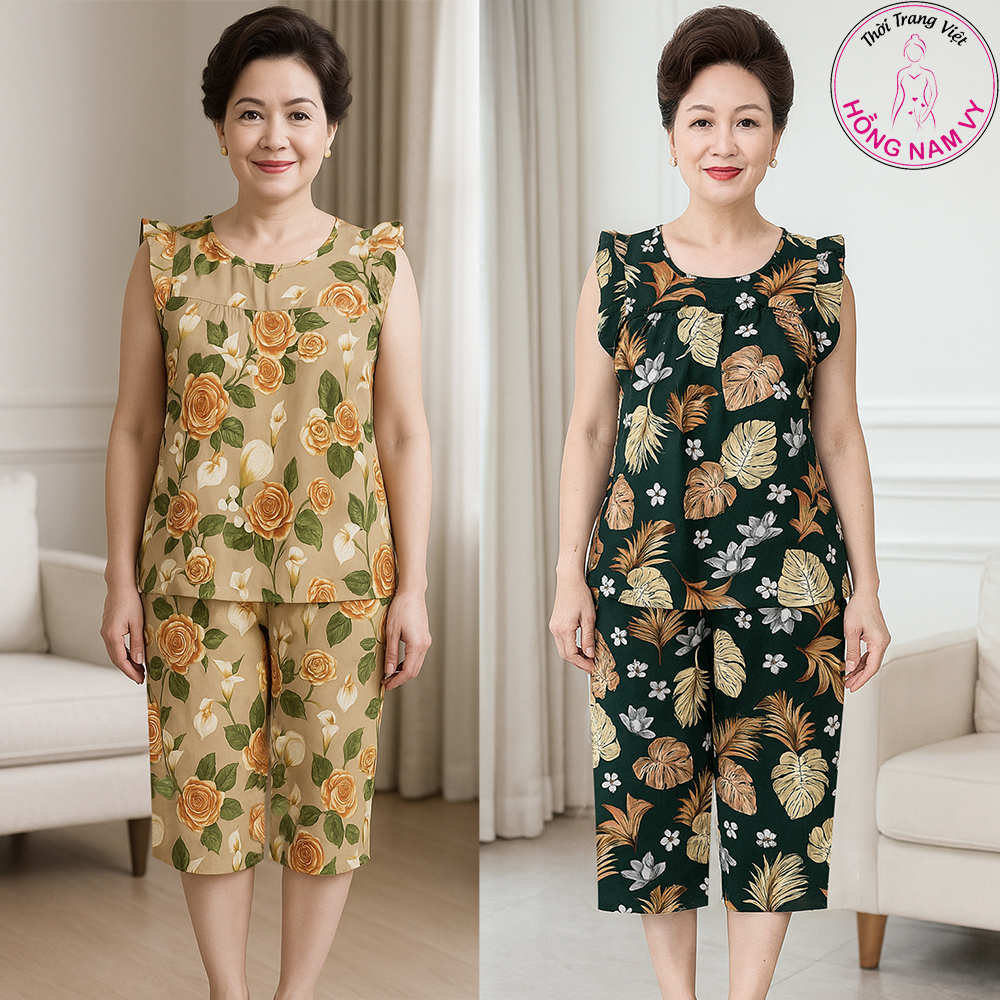  Đồ bộ trung niên HỒNG NAM VY lửng cánh tiên chất LỤA mặc nhà mặc ngủ mát thoải mái 