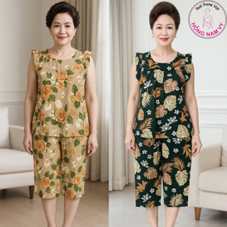  Đồ bộ trung niên HỒNG NAM VY lửng cánh tiên chất LỤA mặc nhà mặc ngủ mát thoải mái 