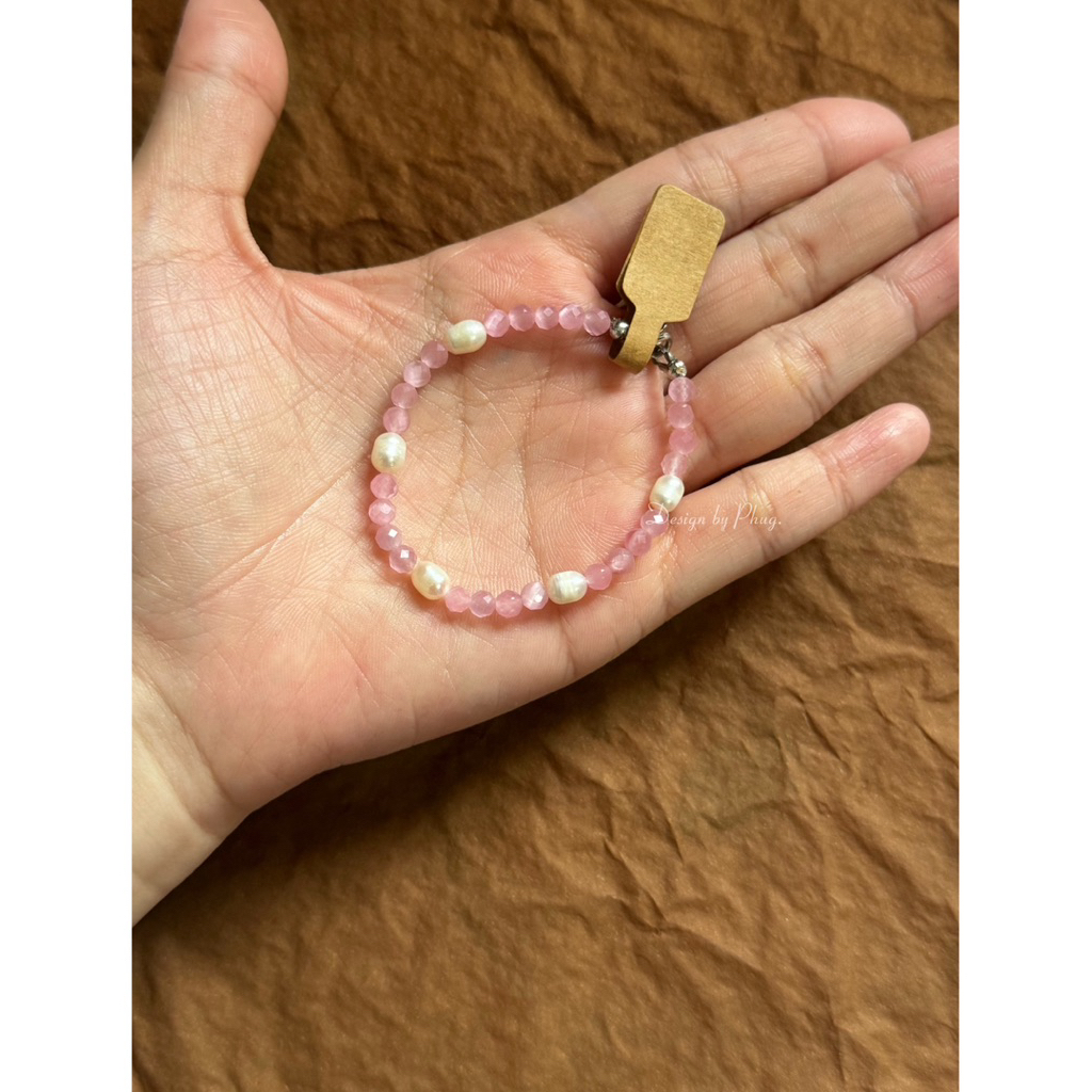 Vòng tay đá mắt mèo 4MM tự nhiên phối Ngọc trai nước ngọt handmade-phugla