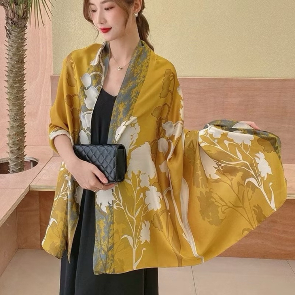Khăn choàng lụa đi biển - Khăn choàng lụa thanh lịch size 90x180cm