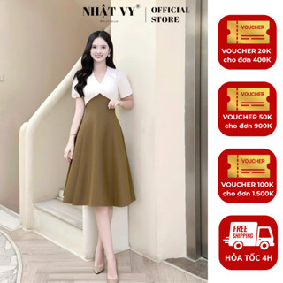  Đầm công sở Nhật Vy cổ V nhún ngực form dáng xoè chất lụa phù hợp đi chơi - D3463 