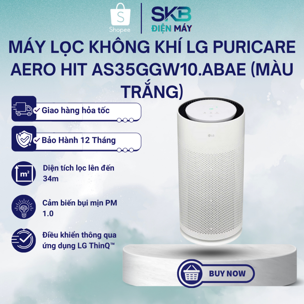 Máy lọc không khí LG PuriCare Aero Hit AS35GGW10.ABAE (màu trắng) - Bảo Hành Chính Hãng 12 Tháng