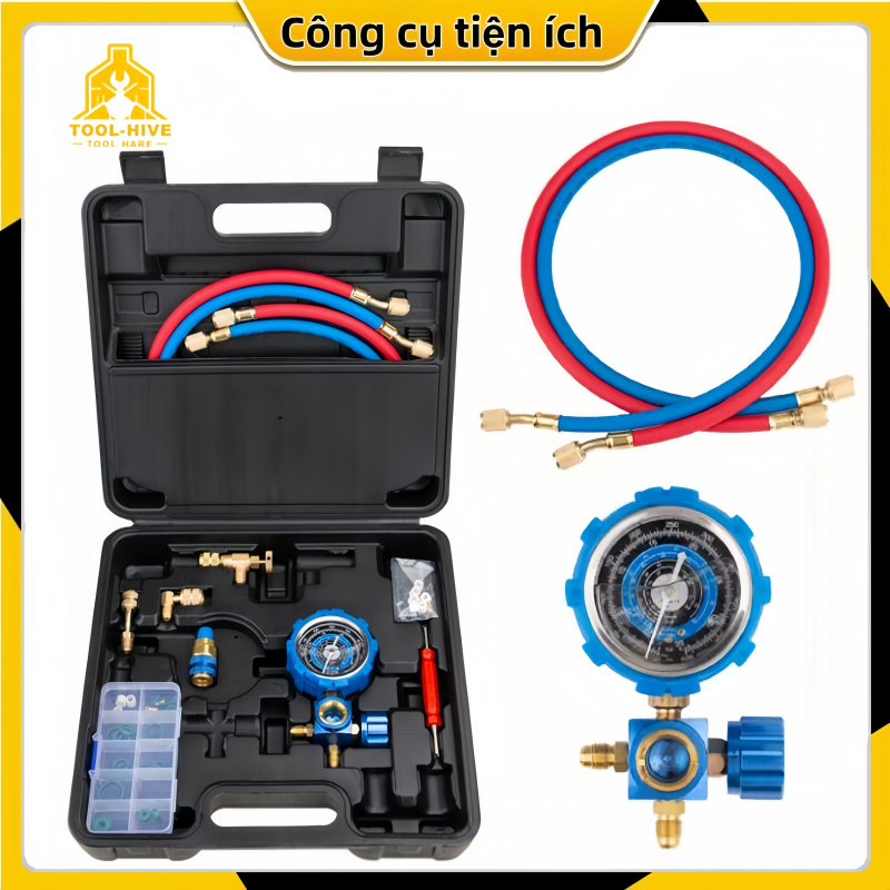 Bộ Đồng Hồ Gas Lạnh R22 R410A Nạp Gas Đo Áp Suất Kèm Dây Chuyên Nghiệp