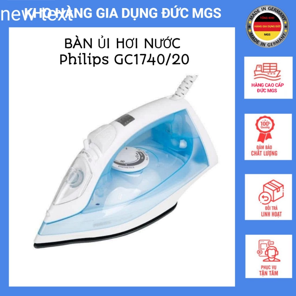 Bàn ủi hơi nước Philips GC1740/20 2000W làm nóng nhanh, mặt đế chống dính