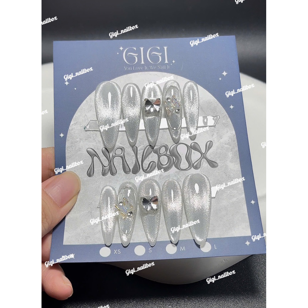 NAILBOX THIẾT KẾ GIGI THẠCH GẠO MIX MẮT MÈO ĐÍNH CHARM VÀ ĐÁ (G66)