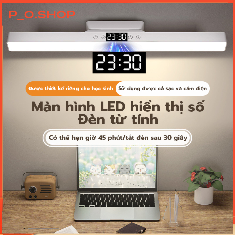 【🔥Rẻ】Đèn học chống cận điều chỉnh linh hoạt 32cm, đèn Led gắn bàn Màn hình đồng hồ LED có thể sạc