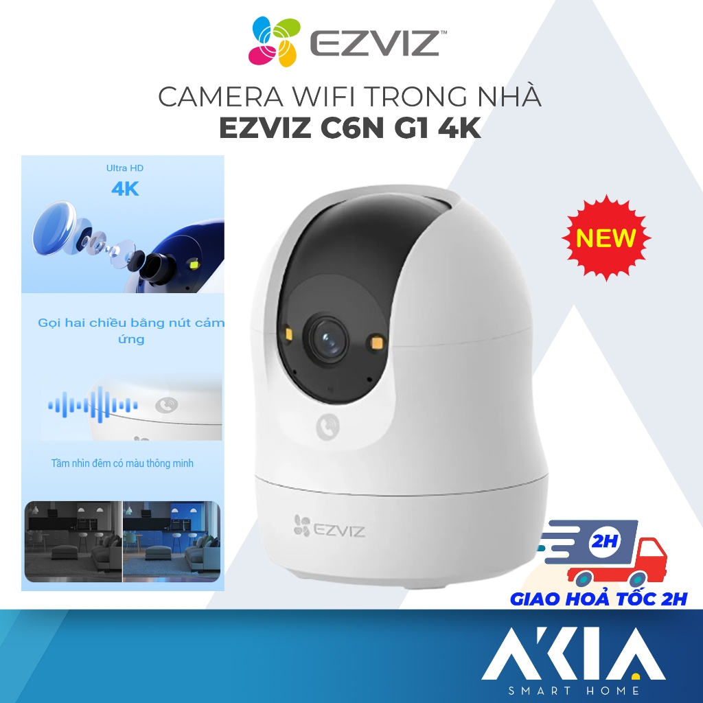 Camera Ezviz C6N G1 4K 8MP, quay quét 360 độ trong nhà, nút gọi cảm ứng, quay màu ban đêm
