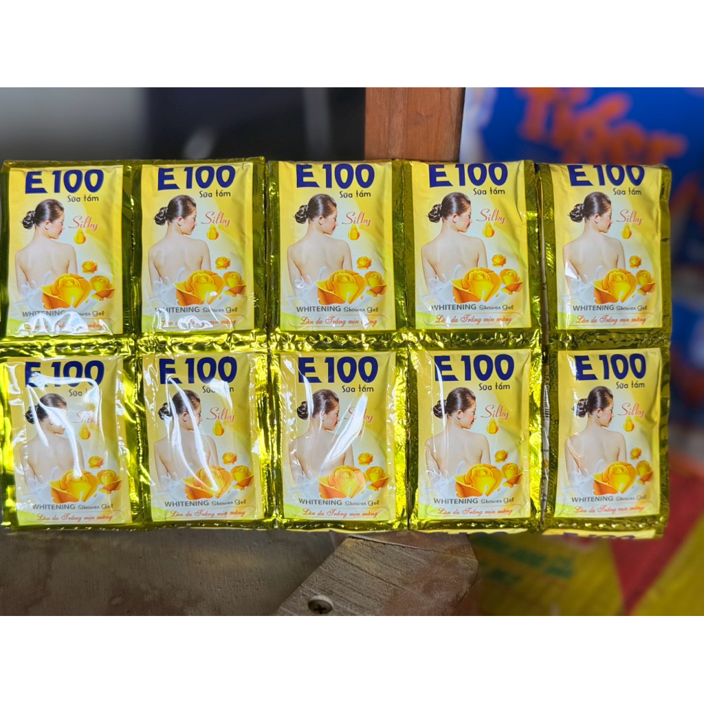 combo 10 dây Sữa tắm trắng da E100 vàng (110 gói)