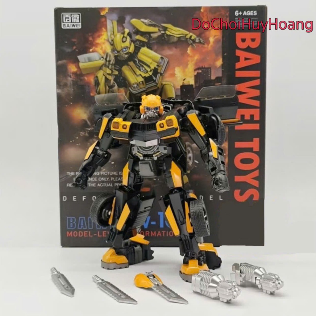 Mô hình robot Bumblebee biến đổi thành xe oto màu vàng đen TW1032B