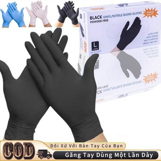 Hộp 100 Chiếc Găng Tay S/M/L Đen Cao Su Không Bột , Bao Tay Cao Su Chất Liệu Dẻo Dai
