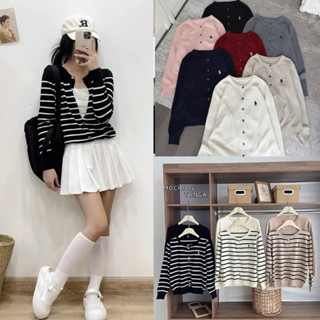 (LOẠI DÀY- CÓ SẴN) Áo len Cardigan thêu ngựa dài tay The Present Hàn Quốc - Áo khoác len  CDGN1