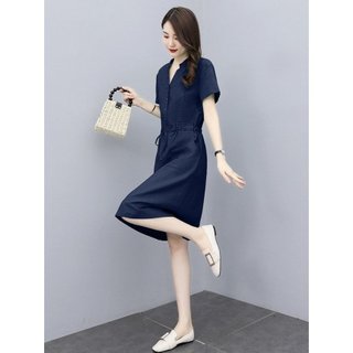 Đầm Linen rút eo, cổ tàu tôn dáng