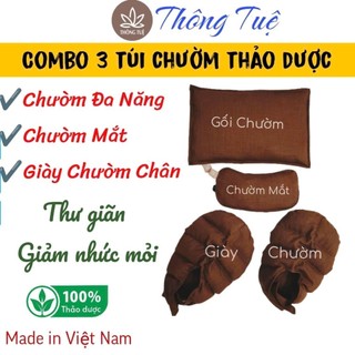  Combo 3 Túi Chườm Thảo Dược CHƯỜM ĐA NĂNG + CHƯỜM MẮT + GIÀY CHƯỜM CHÂN Túi Chườm Ngải Cứu Thông Tuệ 