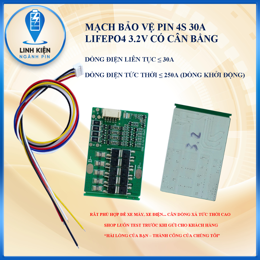 Mạch Bảo Vệ Pin Sắt LiFePO4 3.2V 4S 30A – Dòng Tức Thời 250A – Có Cân Bằng – Mạch Đề Xe Máy, UPS, So