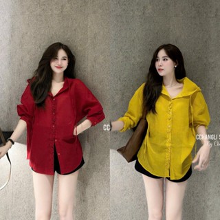  ÁO SƠ MI VOAN MỎNG KHOÁC NGOÀI VIỀN BÈO metwo.dearu - Áo sơ mi tơ voan kiểu FORM RỘNG có mũ QC ulzzang tiểu thư Hàn Quốc 
