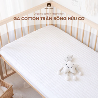 Ga bọc nệm cho bé, cotton trần bông hữu cơ, màu trắng trơn, siêu mềm êm