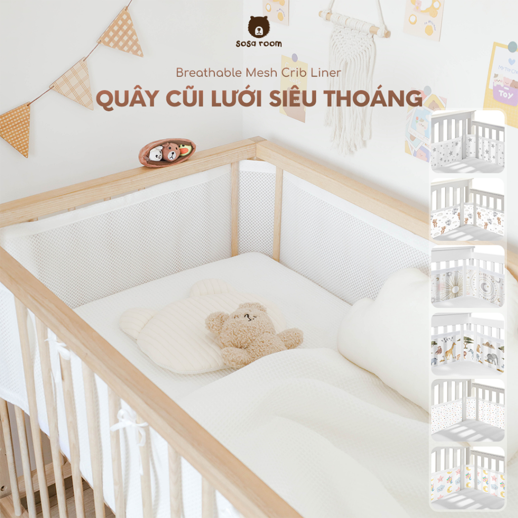[7 mẫu] Quây cũi lưới 3 lớp, quây lưới 3D thoáng khí chống ngạt, an toàn cho bé