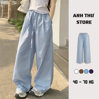  Quần Suông Nữ Kẻ Sọc Ống Rộng Lưng Chun Phối Dây Rút Chất Linen Cao Cấp Bigsize  Quần Dài Họa Tiết Sọc Trẻ Trung 472 