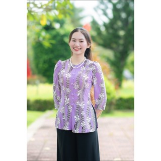 Áo bà ba nữ tay lỡ cổ tròn in họa tiết, vải thun lưới co giãn 4 chiều thoáng mát - Cúc Dưỡng - Mã M