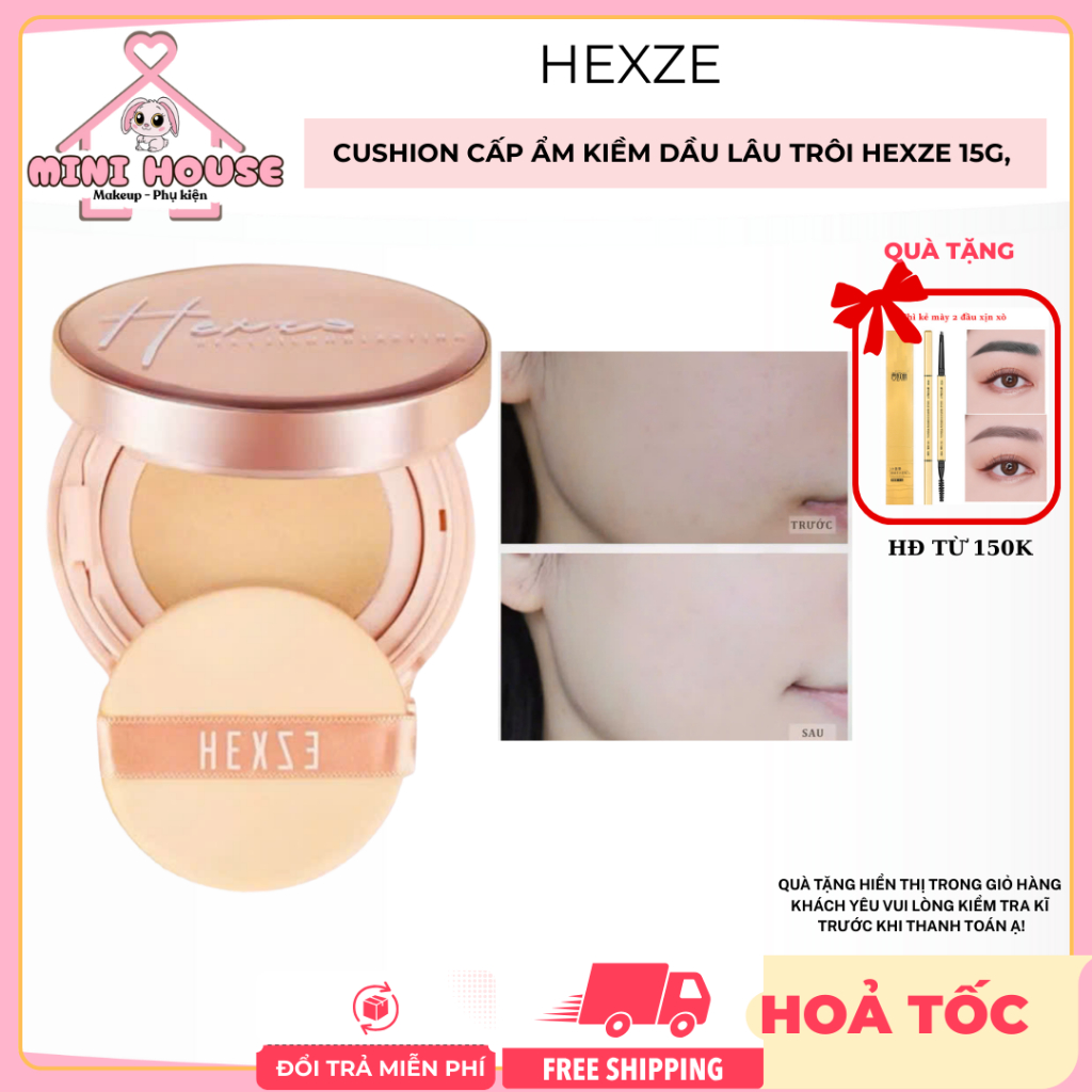 HEXZE Cushion cấp ẩm kiềm dầu lâu trôi 15g, phấn nước căng bóng , lớp kem nền mỏng nhẹ | Minihouse