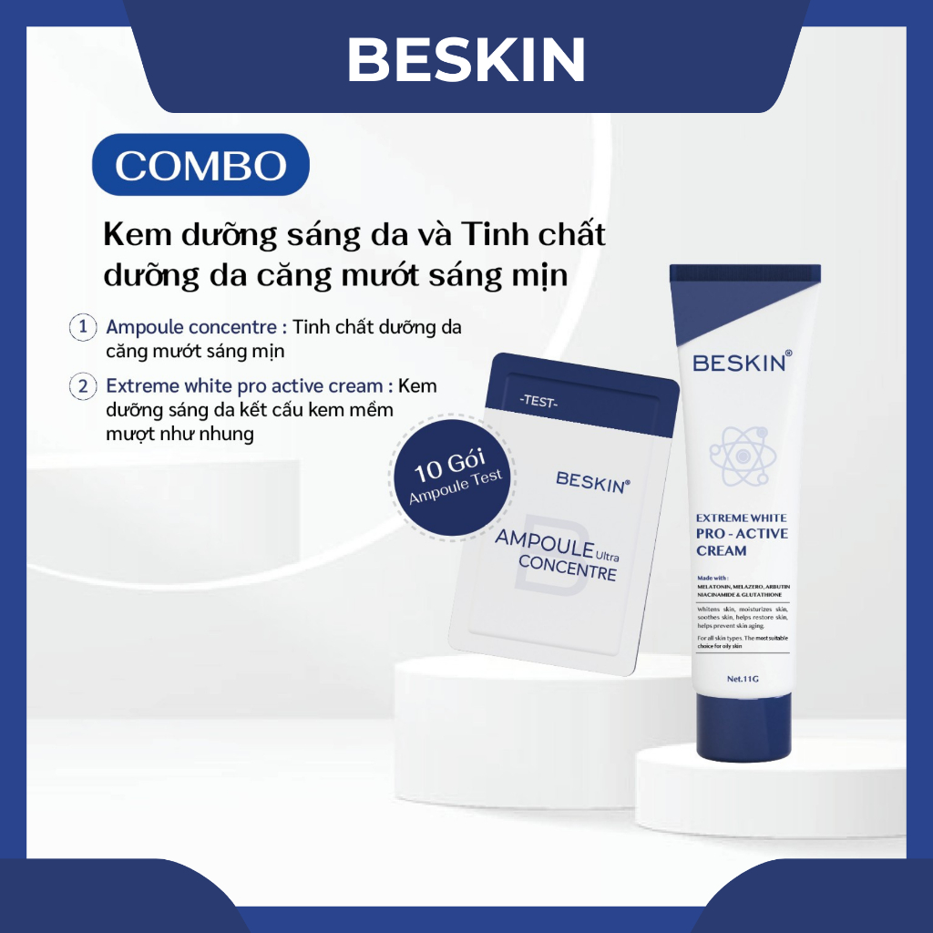 [COMBO] KEM FACE PHẤN NHUNG + TINH CHẤT TRẮNG DA - Thương hiệu Beskin