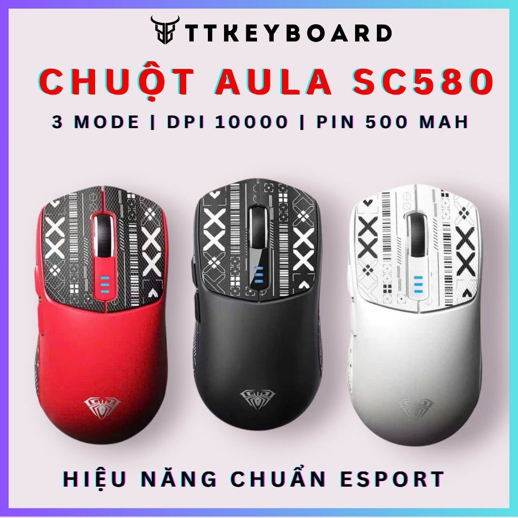 [Hỏa Tốc] Chuột Không Dây Gaming AULA SC580 | 3 Mode Bluetooth/2.4g/Type-c | 500mah | 6 Mức DPI | PAW 3325 | TTKeyboard | BigBuy360 - bigbuy360.vn