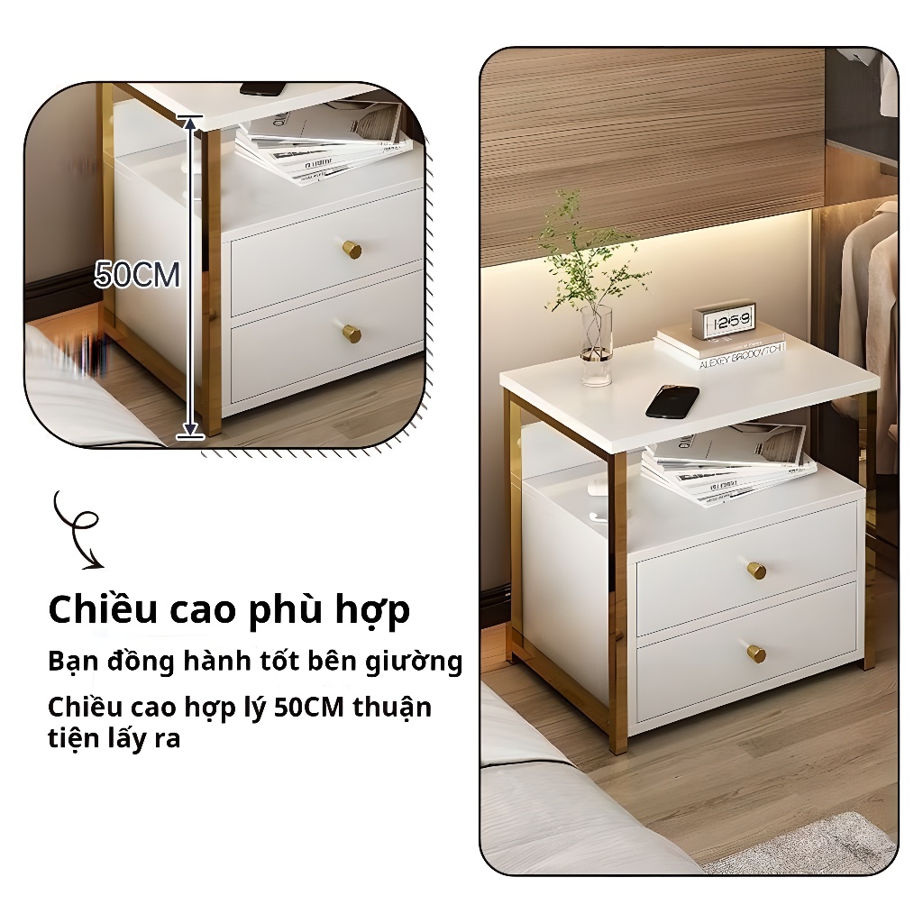 Tủ Đầu Giường 2 Ngăn Kéo Đa Năng Để Đồ Gỗ MDF Chống Ẩm Mốc Mẫu Mới Trang Trí Phòng Ngủ | BigBuy360 - bigbuy360.vn