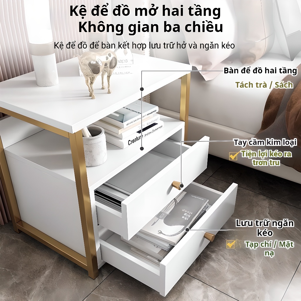 Tủ Đầu Giường 2 Ngăn Kéo Đa Năng Để Đồ Gỗ MDF Chống Ẩm Mốc Mẫu Mới Trang Trí Phòng Ngủ | BigBuy360 - bigbuy360.vn