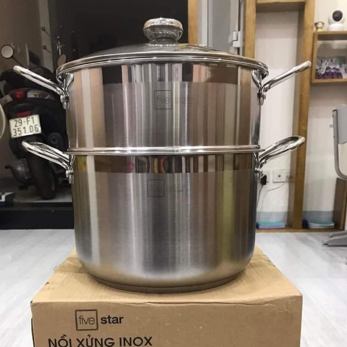 Bộ nồi xửng hấp inox Fivestar 28 cm nắp kính