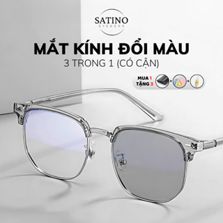 Kính mắt nam nữ SATINO gọng kính vuông đa giác nửa viền chống ánh sáng xanh tia uv kim loại phối nhựa S12