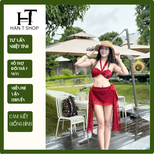 [ KBN 866 ] Set bikini HAWAII ba chi tết áo cup có mút + phụ kiện Hoa Ly (không kèm dây cham) HAN.T 