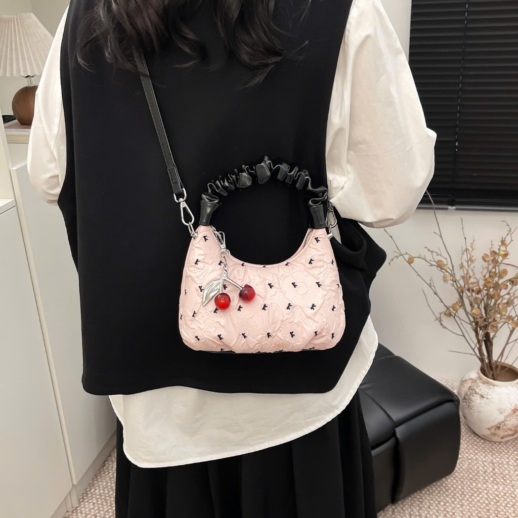 Túi xách đeo chéo, tay cầm dáng scrunchy họa tiết nơ dễ thương - DK170 | BigBuy360 - bigbuy360.vn