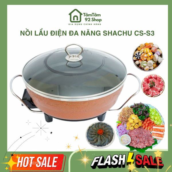 Nôi lẩu, chảo điện đa năng chống dính, chất liệu cao cấp, tặng kèm vỉ hấp