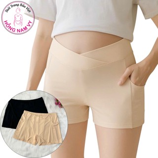  Quần mặc trong váy bầu HỒNG NAM VY cạp chéo có túi cotton cao cấp 