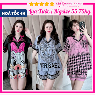 Đồ ngủ nữ bigsize 55-75kg, pijama đùi ngắn tay cộc lụa xước mềm mát 75CC03, đồ bộ nữ đồ mặc nhà dễ thương sang chảnh