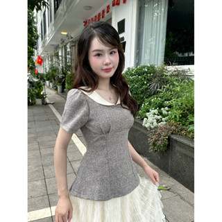 Áo sơ mi kiểu nữ, áo thiết kế form peplum chiết eo tôn dáng, Áo sơ mi nữ tiểu thư thiết kế Côc Shirt