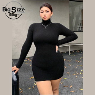    BIGSIZE TRÊN 55KG   MS14 Đầm ôm body thun gân cổ lọ tay dài tôn dáng sexy bigsize nữ 