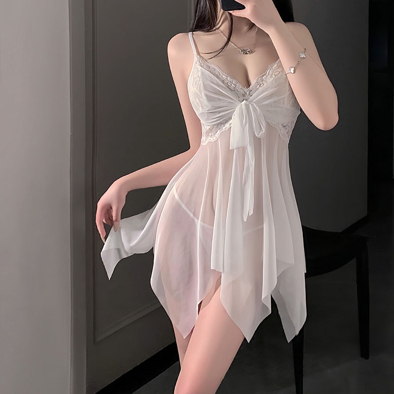 Bộ đồ váy ngủ vải xuyên thấu sexy DK365 kiểu đầm 2 dây kèm quần lót gợi cảm | BigBuy360 - bigbuy360.vn