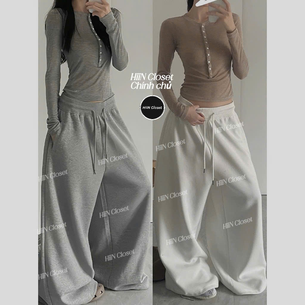 Quần Suông nữ ống rộng cạp cao bo chun - hack eo siu nhỏ - Quần suông nỉ 2 da xếp ly HiiNCloset -145 | BigBuy360 - bigbuy360.vn