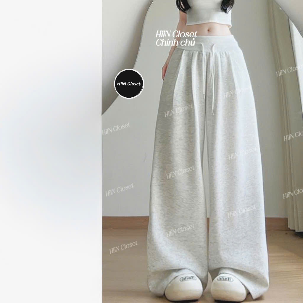 Quần Suông nữ ống rộng cạp cao bo chun - hack eo siu nhỏ - Quần suông nỉ 2 da xếp ly HiiNCloset -145 | BigBuy360 - bigbuy360.vn