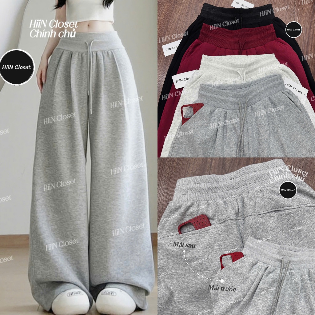 Quần Suông nữ ống rộng cạp cao bo chun - hack eo siu nhỏ - Quần suông nỉ 2 da xếp ly HiiNCloset -145 | BigBuy360 - bigbuy360.vn