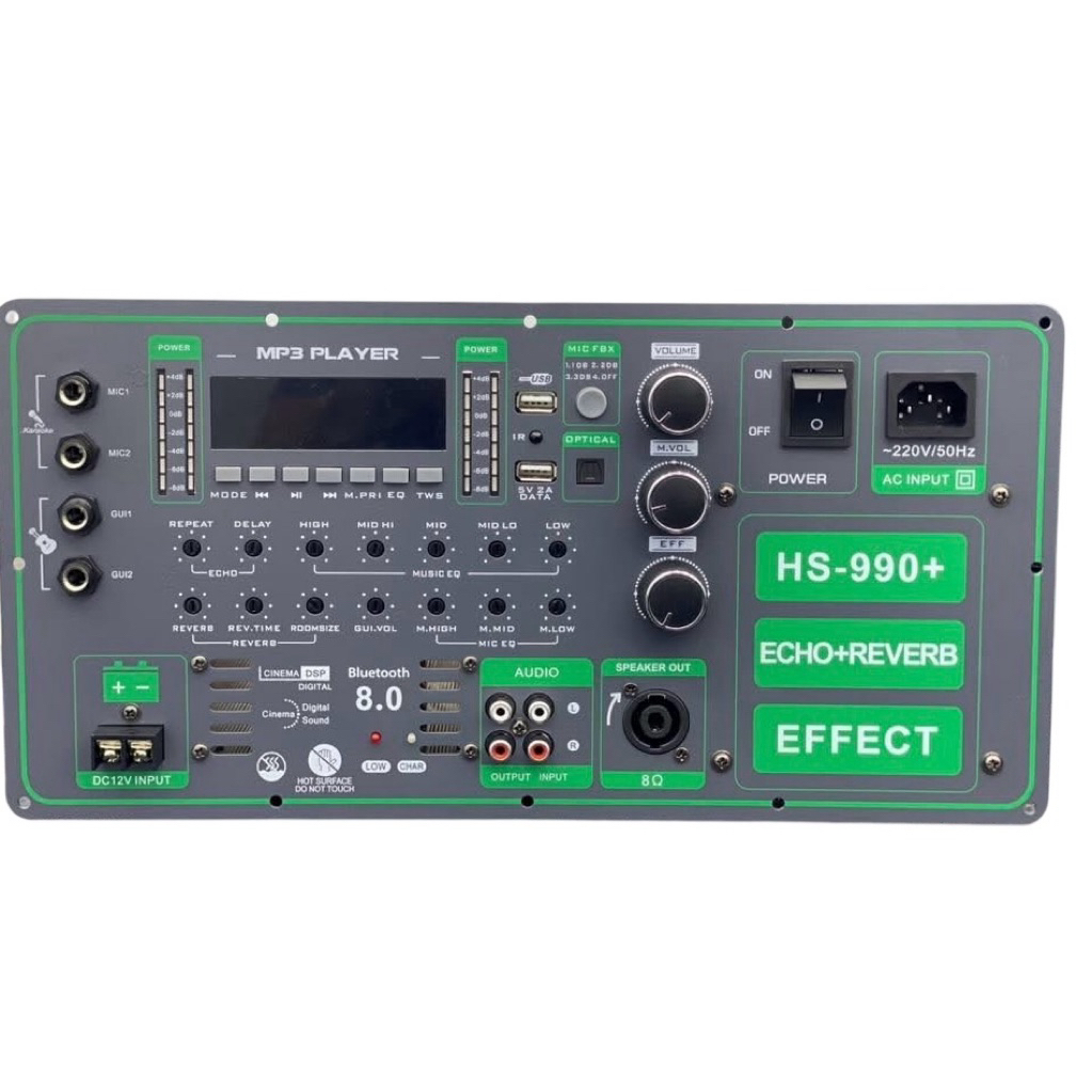 🔊 Mạch Loa Kéo HS990+ HS980 | Echo + Reverb | Bluetooth 8.0 | 4 Tụ Lọc | Có Quạt Tản Nhiệt | Kích Th